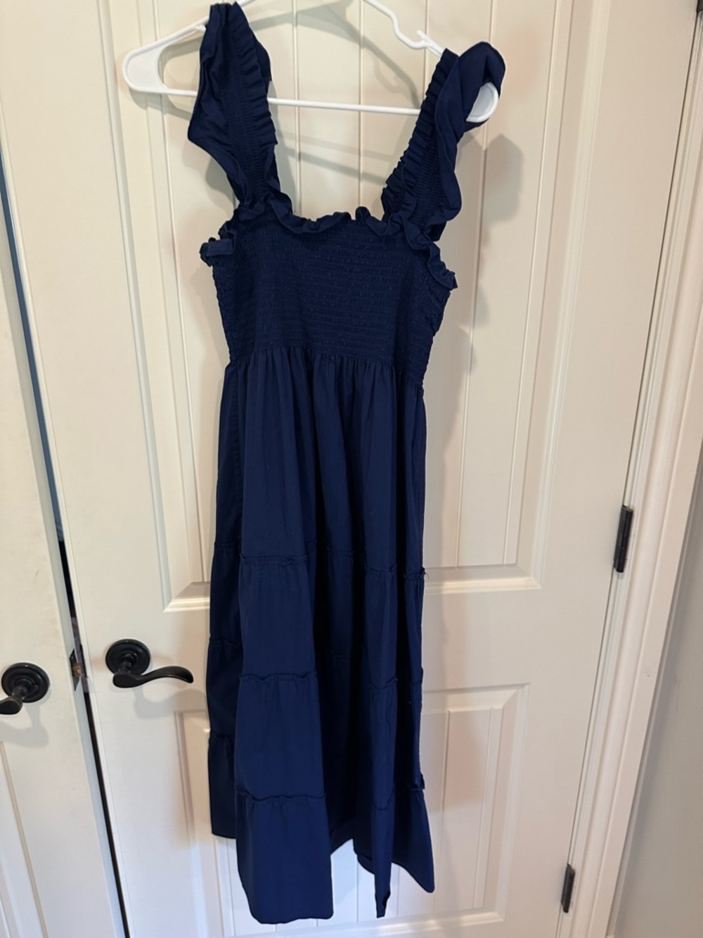 Hill House The Nap Dress - Smocked Ruffle Sleeve Midi Dress - Navy - Picture 11 of 11